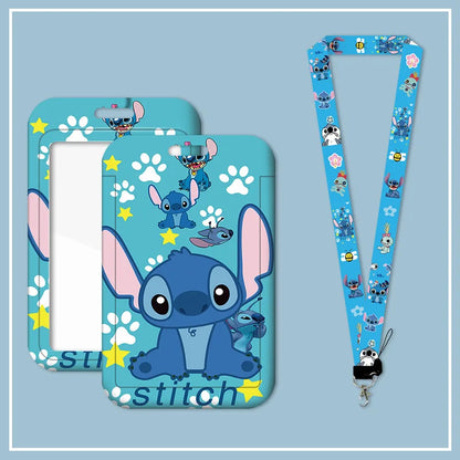Stitch Cartoon Disney Lanyard Card Sleeve ID Bus Card Work Permit Card Sleeve Cute Student Cartoon Neck Strap Hang Rope Lariat