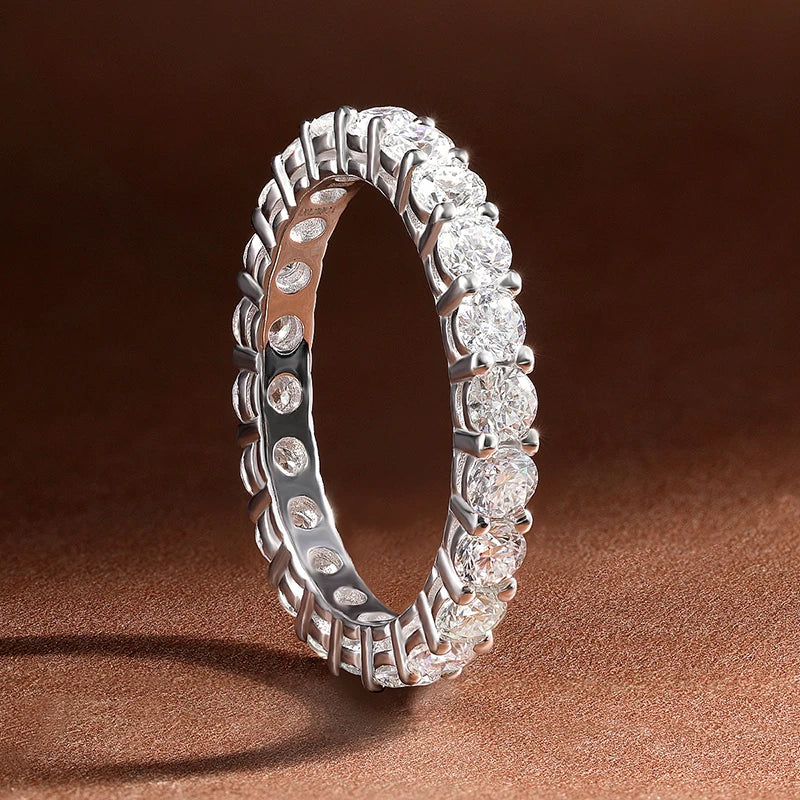 KNOBSPIN 3mm ラウンドモアサナイトリング 18K ホワイトゴールドメッキ 925 スターリングシルバー ファインジュエリー 結婚指輪 婚約指輪 レディース メンズ