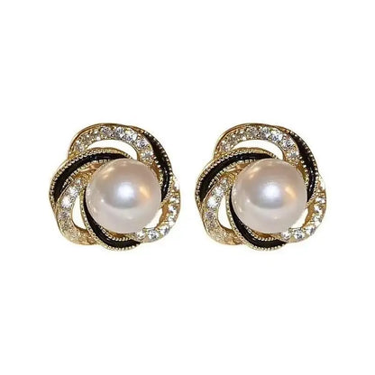 925 Silver Needle Korean Fashion Pearl Stud Earrings For Women Jewelry 2025 Trending New Vintage French Women's Crystal Earrings