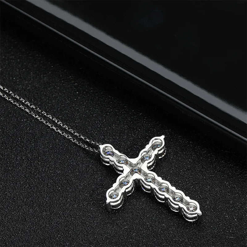 Lycfn 5MM Moissanite Cross Sparkling Pendant Necklace S925 Sterling Sliver with GRA Plated 18k Gold for Women Man Fine Jewelry