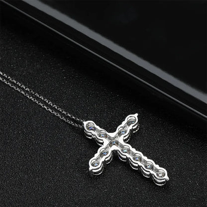 Lycfn 5MM Moissanite Cross Sparkling Pendant Necklace S925 Sterling Sliver with GRA Plated 18k Gold for Women Man Fine Jewelry