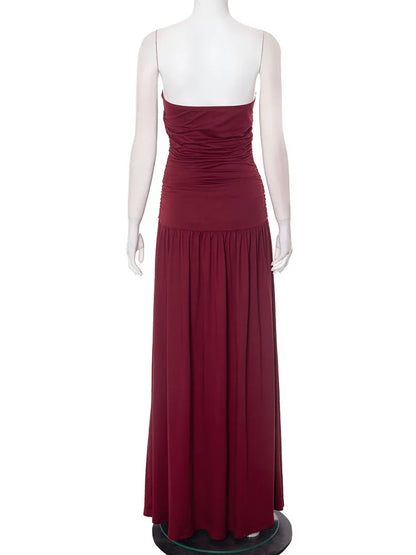 Mozision Off-shoulder Strapless Pleated Sexy Maxi Dress Women Fashion Backless Sleeveless High Waist Ruched Long Dress Elegant