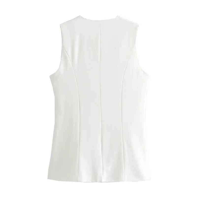MUJER 2025 White Sleeveless Vest Women Button Summer Vests for Women Jacket Pink Vest Top Women Streetwear Women's Tailored Vest