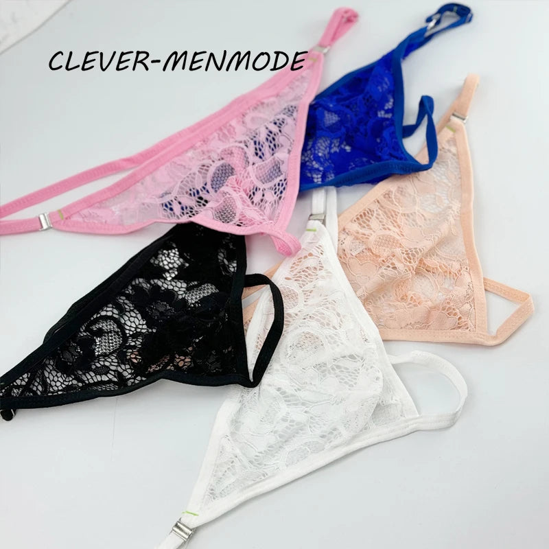 メンズセクシーレースTバックサイドバックル調節ストラップGストリング下着エキゾチックレースシースルーパンティー下半身ミニマンキニ