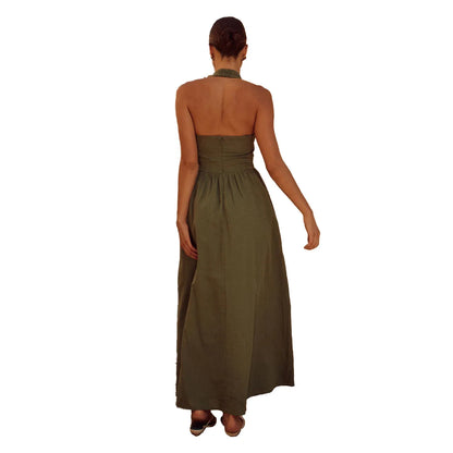 Fashion Halter Neck Long Dresses Women 2024 Summer New Sexy Backless Temperament Commuting Maxi Dress Female Streetwear Vestidos