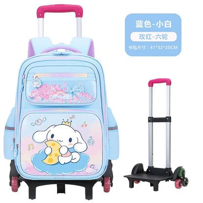 New Kuromi 2-Wheel Trolley School Bag Girls Cartoon Melody Backpack Load-Reducing Large Capacity 6-Wheel Trolley Backpack