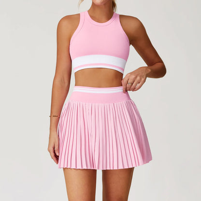 Yoga Sport Set 2PCS Women Crop Top Bra Sports Short Skirt Yoga Set Comfort Elastic Sportsuit Workout Outfit Fitness Gym Clothes