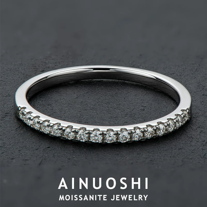 AINUOSHI 1.5mm Moissanite Ring 925 Sterling Silver Full Moissanites Eternity Band Engagement Wedding Rings for Women Jewelry