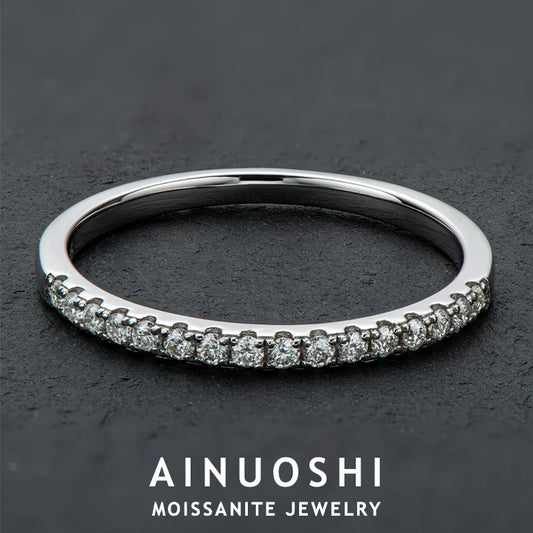 AINUOSHI 1.5mm Moissanite Ring 925 Sterling Silver Full Moissanites Eternity Band Engagement Wedding Rings for Women Jewelry