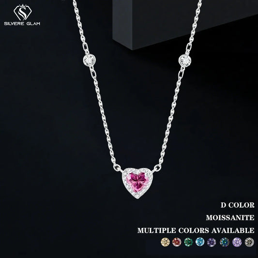 TY 0.8CT Moissanite 925 Sterling Silver Necklace for Women Heart Pendant Necklace D Color Shining Fine Jewelry Lab Diamond