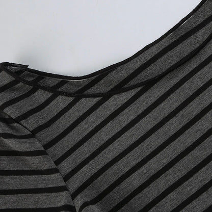 Sweetown Japanese Basic Slim Long Sleeve Stripe Tee Off Shoulder O Neck Korean Street Style Spring Autumn Y2K Gray T Shirt Women