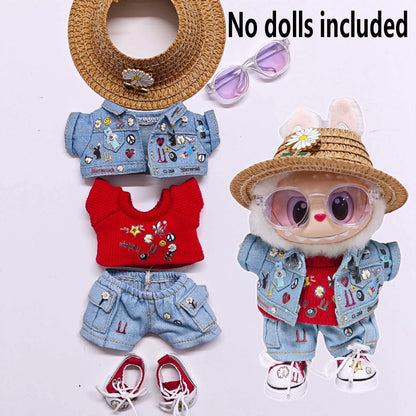 Labubuキッズ服用高品質15cm - 17cm西洋デニム服と靴セット Labubuユニバーサル服