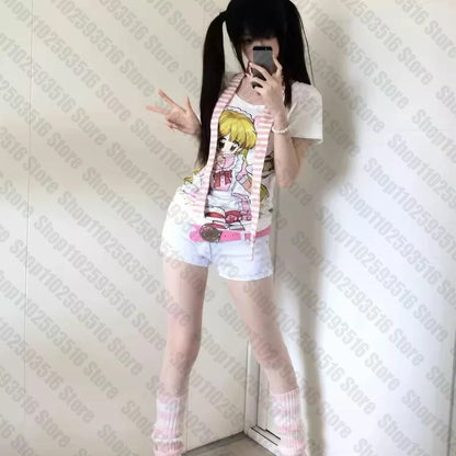 Japanese Y2k Top Harajuku 90s Vintage Clothes for Women Female Clothing Women's Cropped Kpop Gothic Woman T-shirts 2000s Tops