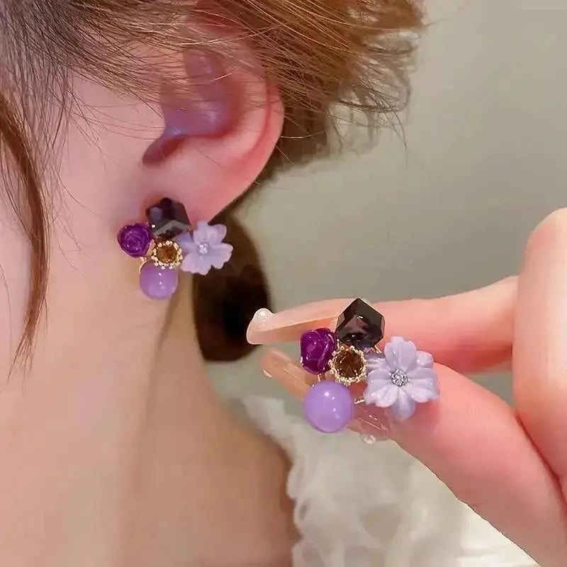 925 Silver Needle Korean Fashion Dream Colorful Crystal Earrings For Women Jewelry 2025 Trending Luxury Cube Sugar Stud Earrings