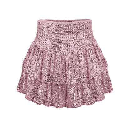 2024 Fashion Party Evening Clothes for Women Summer Sexy Elastic High Waist Sequin Mini Pleated Skirts Streetwear Short Dress