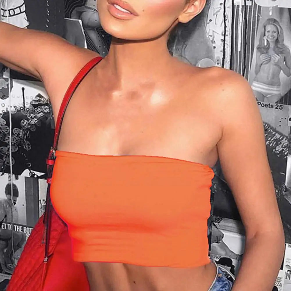 Summer Sexy Chest Wrap Crop Top Off Shoulder Sleeveless Exposed Navel Tube Top Female Clothing