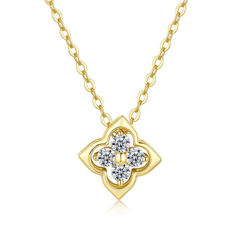 ZFSILVER Trendy Fashion 925 Silver Color D White Moissanite Gold Lucky Clover Necklace Men Charms Women Party Jewelry Gift KJ189