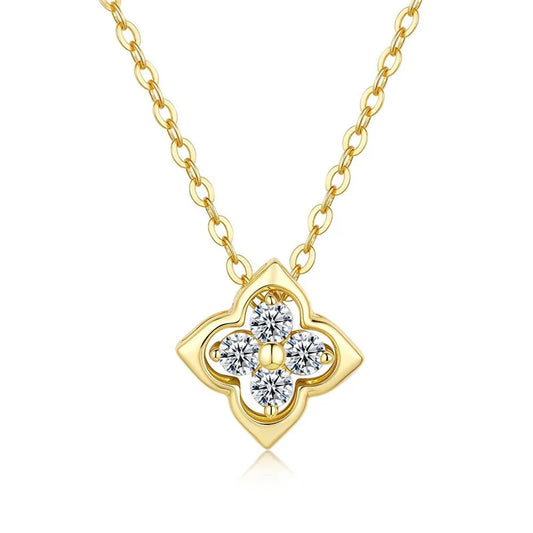 ZFSILVER Trendy Fashion 925 Silver Color D White Moissanite Gold Lucky Clover Necklace Men Charms Women Party Jewelry Gift KJ189