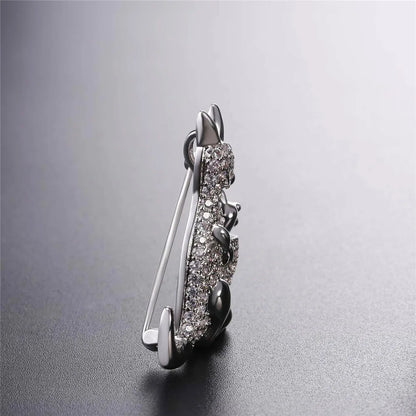 Clear White CZ Kangaroo Mother and Child Brooches Pin for Woman Cubic Zirconia Pave Setting Luxury Style Jewelry Gift for Her