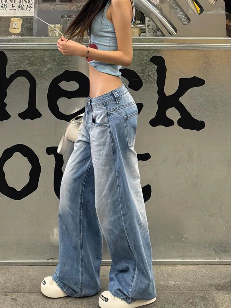 レディース アメリカンヴィンテージ Y2K 日本原宿 ストリートウェア バギー ローライズ デニムパンツ ロングトラウザー 2000年代 エステティック ジーンズ Kpop パンク