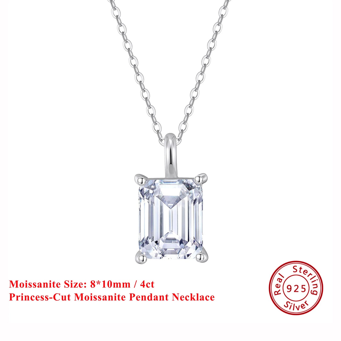 EFFIE QUEEN 925スターリングシルバーネックレス、華やかなプリンセスカットモアサナイトペンダント付き、女性にぴったりのジュエリー MON09