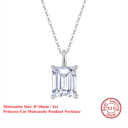 EFFIE QUEEN 925スターリングシルバーネックレス、華やかなプリンセスカットモアサナイトペンダント付き、女性にぴったりのジュエリー MON09