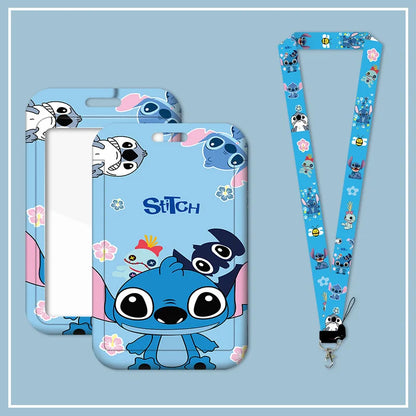 Cartoon Disney Stitch Card Sleeve Cartoon ID Bus Card Work Permit Lanyard Card Sleeve Cute Student Neck Strap Hang Rope Lariat