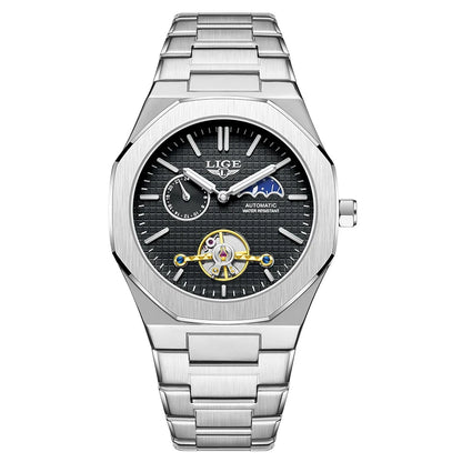 2025 LIGE New Luxury Tourbillon Mechanical Watches For Men Multifunctional Chronograph Moon phase Automatic Date Week Wristwatch