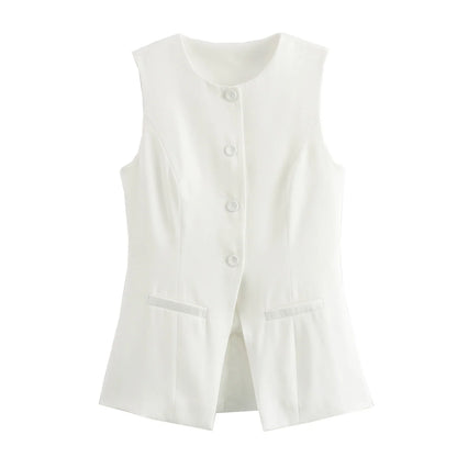MUJER 2025 White Sleeveless Vest Women Button Summer Vests for Women Jacket Pink Vest Top Women Streetwear Women's Tailored Vest