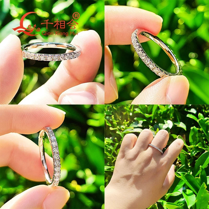 ソリッド 2mm 3mm モアサナイト フルエタニティリング バンド 925 スターリングシルバー ホワイト ラウンド モアサナイト ダイヤモンド ジュエリー ギフト デート パーティー