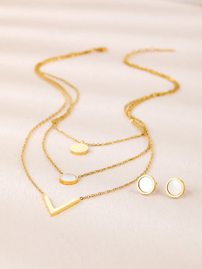 3 piece set for women 18K gold-plated stainless steel V-shaped shell drop oil stack wear necklace earrings Mother's Day gift