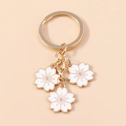 Cute Enamel Keychain Colorful Sakura Flower Key Ring Sweet Key Chains for Women Girls Handbag Accessories DIY Jewelry Gifts