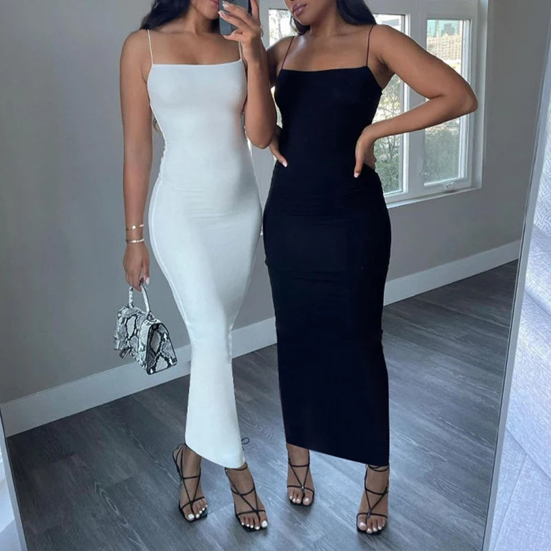 Summer Sexy Dress Women Fashion Streetwear Sleeveless Backless Solid Bodycon Straps Dress Casual Clubwear Elegant Party Dresses
