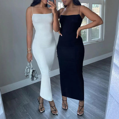 Summer Sexy Dress Women Fashion Streetwear Sleeveless Backless Solid Bodycon Straps Dress Casual Clubwear Elegant Party Dresses