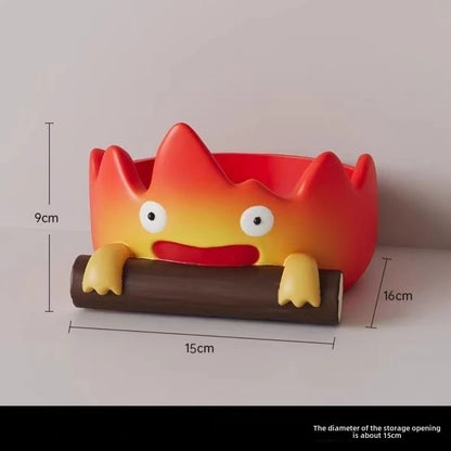 樹脂製カートゥーンカルシファーキーホルダー かわいい玄関装飾 クリエイティブな炎の彫像 リビングルームギフト ホームオーナメント