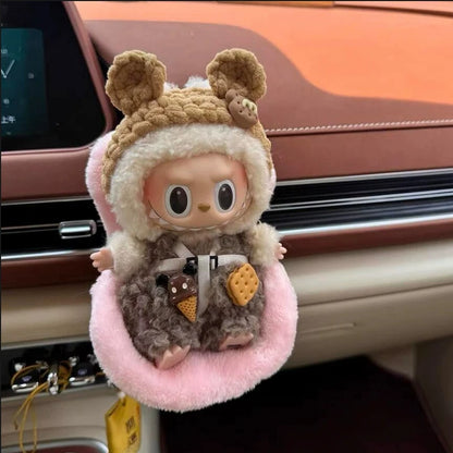 Labubu Car Safety Seat For 15-17cm Mini Plush Idol Doll Air Outlet Aromatherapy Car Ornament Gifts Car Interior Decoration