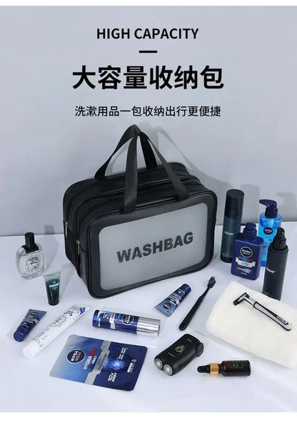 乾湿分離ダブル透明PUメイクアップバッグポータブル洗濯バッグ化粧品収納バッグ旅行フィットネス水泳必需品