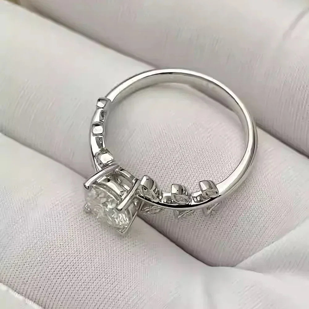 1CT Leaf Moissanite Diamond Engagement RingsCertified for Women 925 Sterling Silver Plated  White Gold Wedding Band Promise Ring