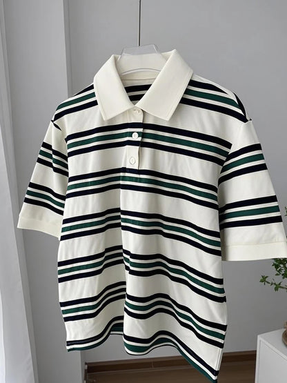 Hirsionsan Polo Neck T Shirt Women Soft Chic Tees 95% Cotton Jumper Clothes Loose Casual Pullover 2025 Summer New Crop Tops
