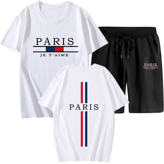 Summer Mens Tracksuit Casual Jogging Short Sleeve Suit Comfort Loose Man Training Jersey Cotton T-shirts+Sport Short 2-Piece Set