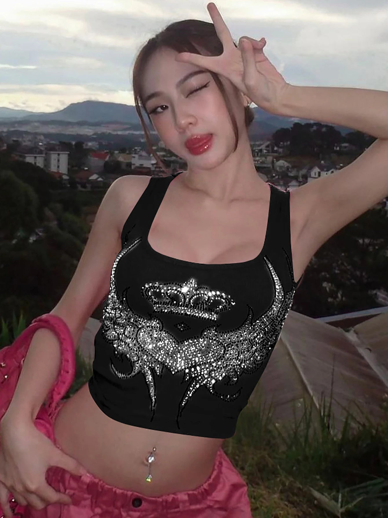 Dulzura Women Fashion Y2K Streetwear Party Club Pink Crop Tank Tops Camis 2024 Autumn Clothes Wholesale Items For Business T3211