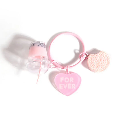 Cute  Keychains Ice-cream Bubble Tea Biscuit Pink Key Rings Friendship For Best Friend Women Girl Handbag Gift Jewelry