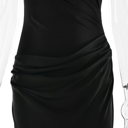JULISSA MO Patchwork Satin Sexy One Shoulder Women Maxi Dress Brown Sleeveless Evening Dress Summer Slim Elegant Party Clubwear
