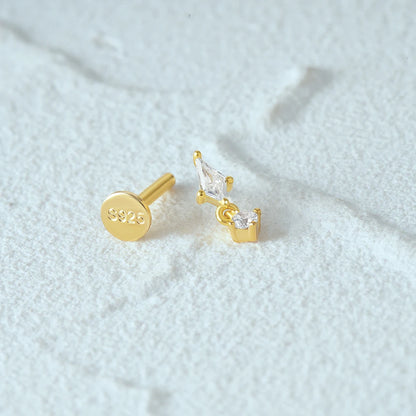 Aide 925 Sterling Silver 1pc Geometry Multi Piercing Stud Earrings For Women K Gold Simple Elegant Tassel Jewelry Gift Pendiente