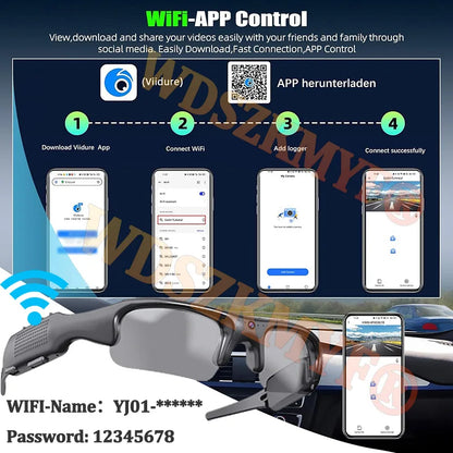 ミニカメラ スマートグラス HD 1080P WIFI スポーツグラス DVカメラ＆音声録音付き アウトドアライディング、スキー用