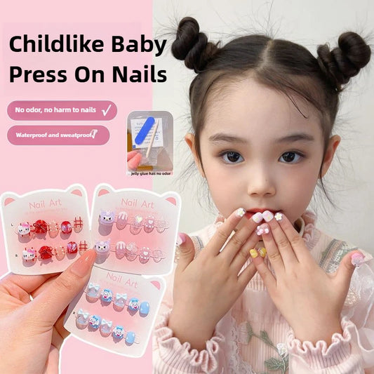40/30/20/10Pcs Sanrio Children's Cute Cartoon Kuromi Hello Kitty Press on Nails Baby Fake Nails Girls Gift Toys Girls Nail Tips