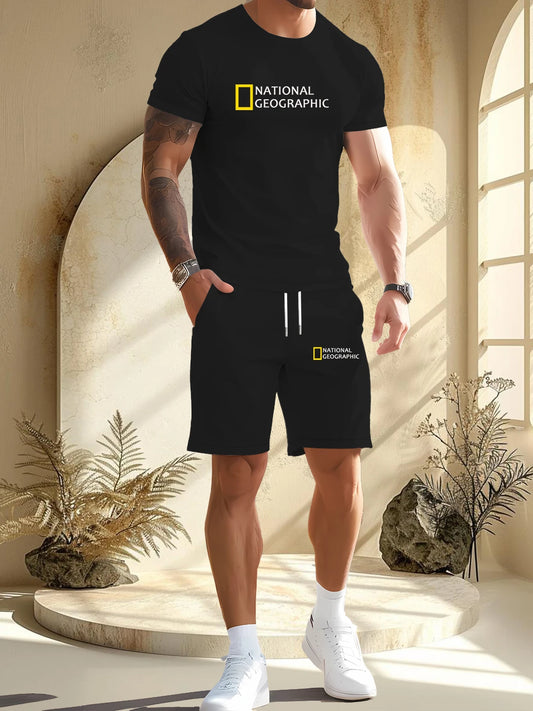 2025 New Fashionable Men's Outdoor Set, Short Sleeve Shorts, Comfortable and Breathable Material