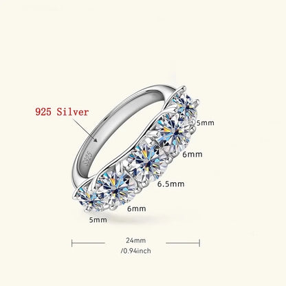 18kメッキ 3.6CT オールモアサナイトリング レディース用 5石 スパークリングダイヤモンド ウェディングバンド S925スターリングシルバージュエリー GRA