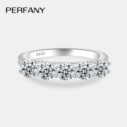 PERFANY 4mm Sparkling Moissanite Ring for Women S925 Pure Silver Certified Diamond Wedding Band Fashion Jewelry