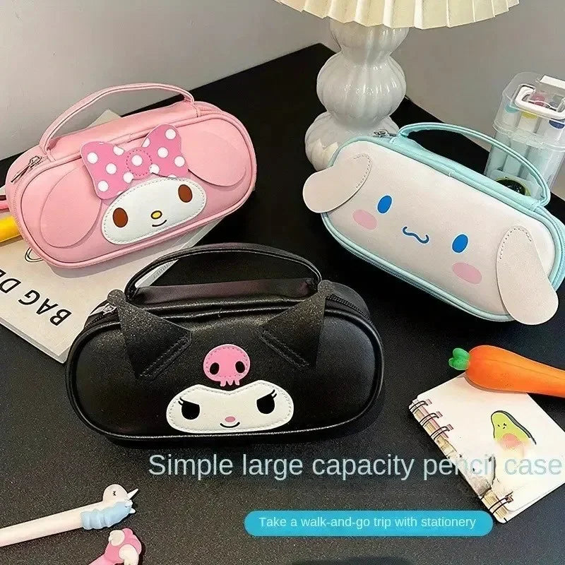 Sanrio Kuromi Large Capacity Pencil Case Cartoon Student Portable PU Pen Bag school Stationery My Melody Supplies Storage Bag